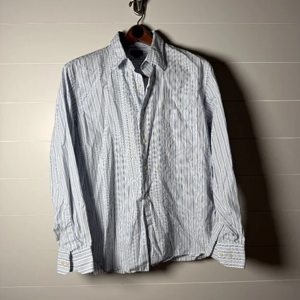 J. Crew Button Down Blue Stripe Shirt 80's 2-Ply 100% Cotton Sz L (16-16 1/2)